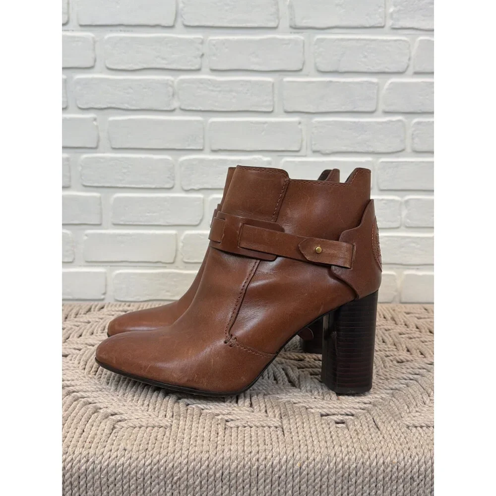 Tory Burch Miller Ankle Booties Brown Leather Buckle Strap Size 8